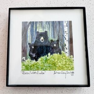 Framed Signed Watercolor Print Bear with Cubs by Shanley Triggs Vermont Artist